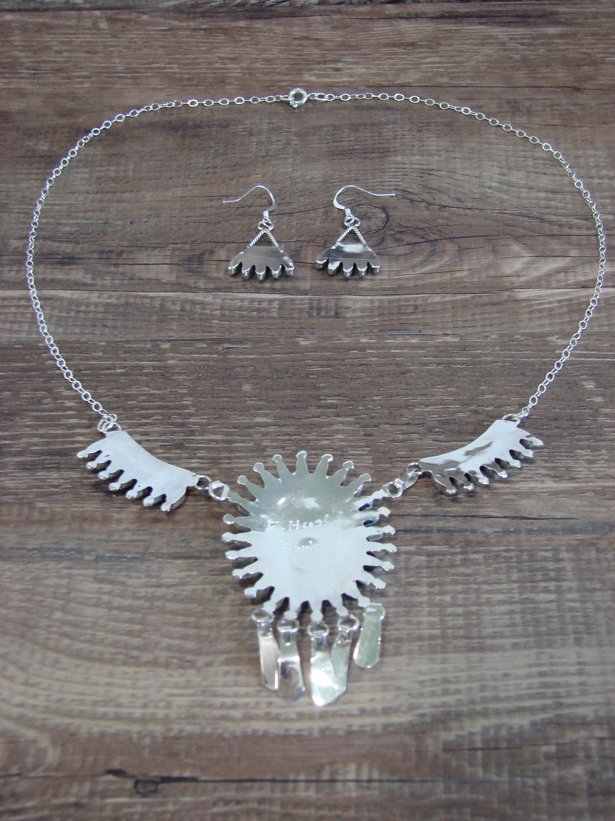 Native American 19" Sterling Silver & Turquoise Cluster Necklace Set by Hustito