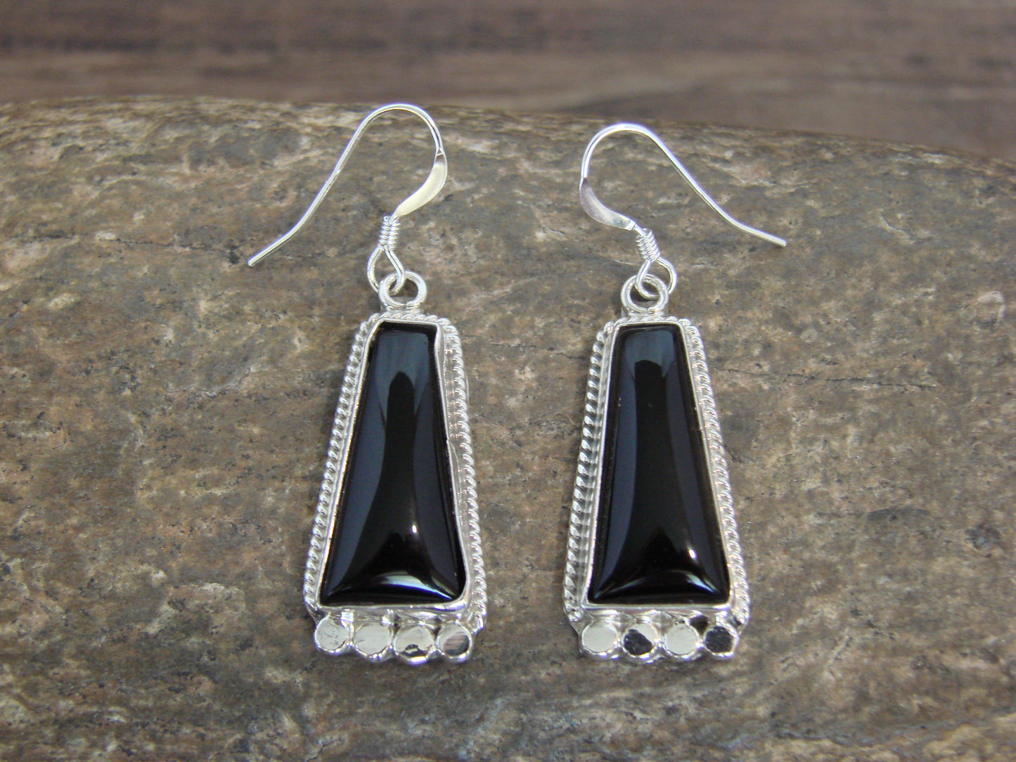 Native American Indian Sterling Silver & Onyx Dangle Earrings by Largo
