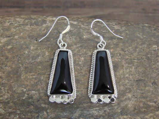 Native American Indian Sterling Silver & Onyx Dangle Earrings by Largo