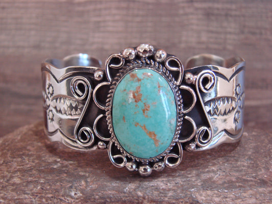 Native American Nickel Silver & Turquoise Bracelet by Cleveland