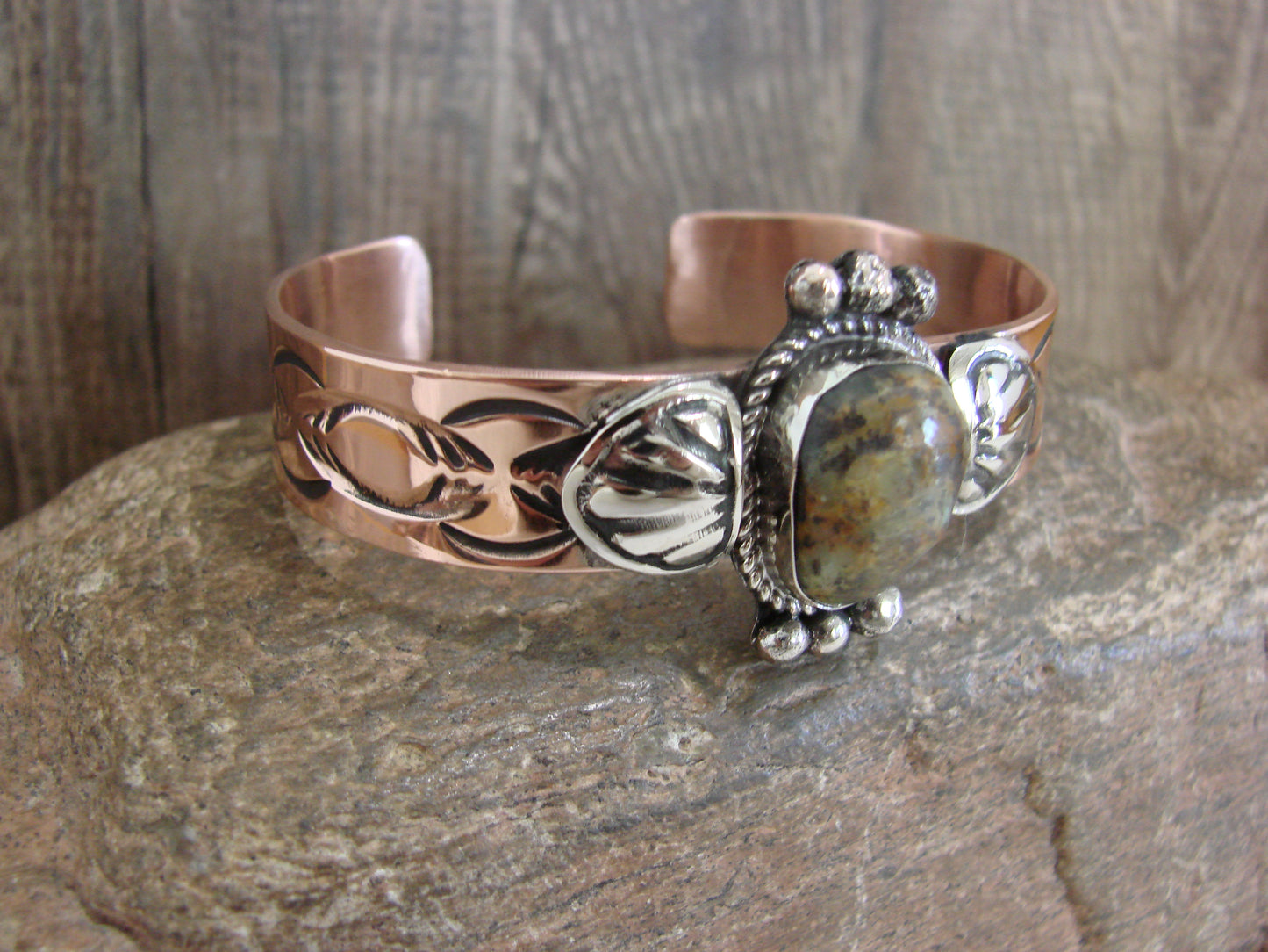 Native American Copper & Turquoise Bracelet by Cleveland