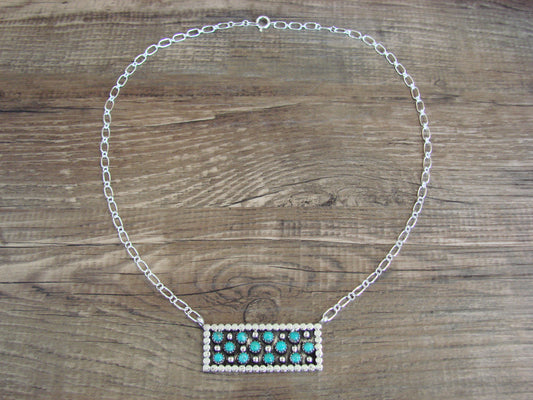 Native American 18" Sterling Silver & Turquoise Cluster Link Necklace by Lonjose
