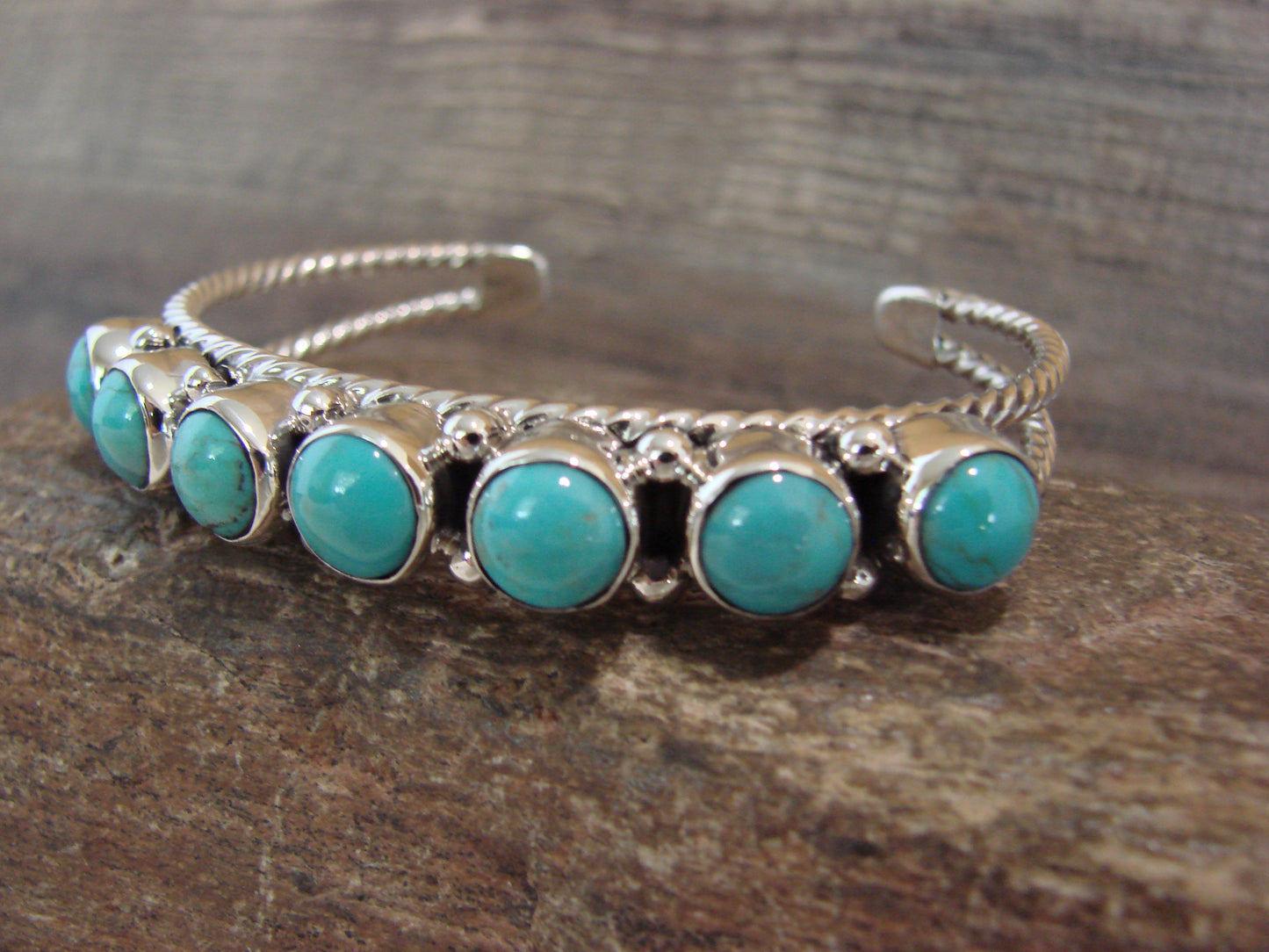 Native American Sterling Silver & Turquoise Row Bracelet by Jack