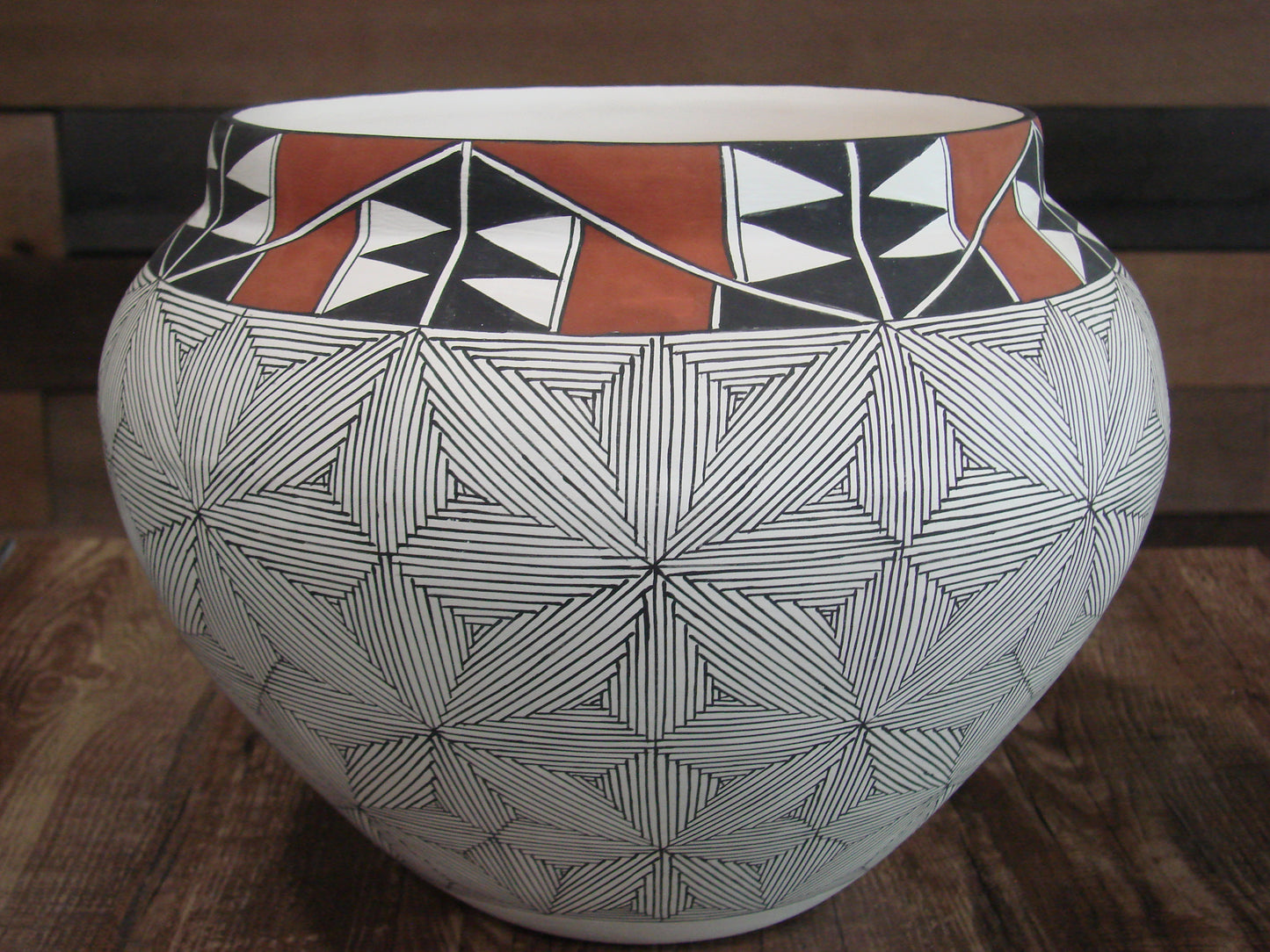 Native American Acoma Fine Line Hand Painted Pottery by D. Malie