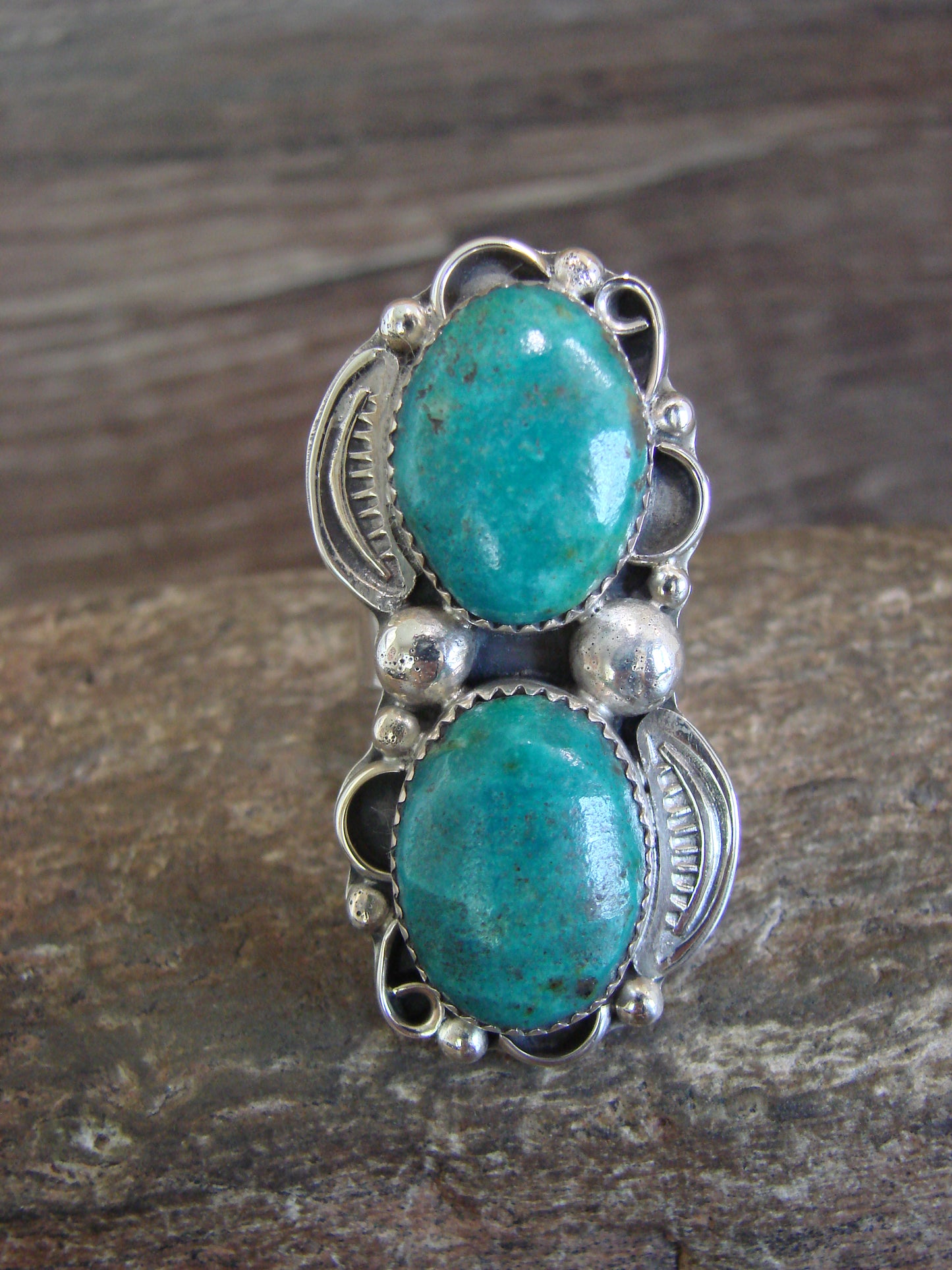 Native American Sterling Silver & Turquoise Adjustable Ring Size 8 to 10 - Cleveland