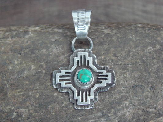 Native American Sterling Silver & Turquoise Zia Symbol Pendant - McCarthy