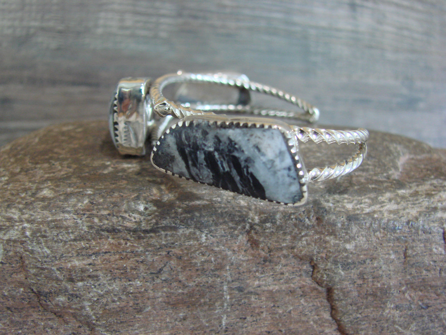 Native American Sterling Silver White Buffalo Turquoise Row Bracelet by Garcia