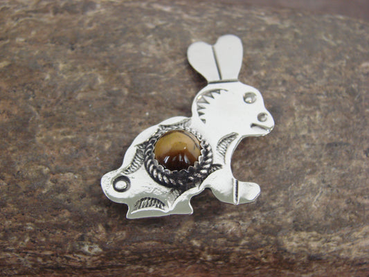 Native American Nickel Silver & Tiger Eye Rabbit Pin - Cleveland