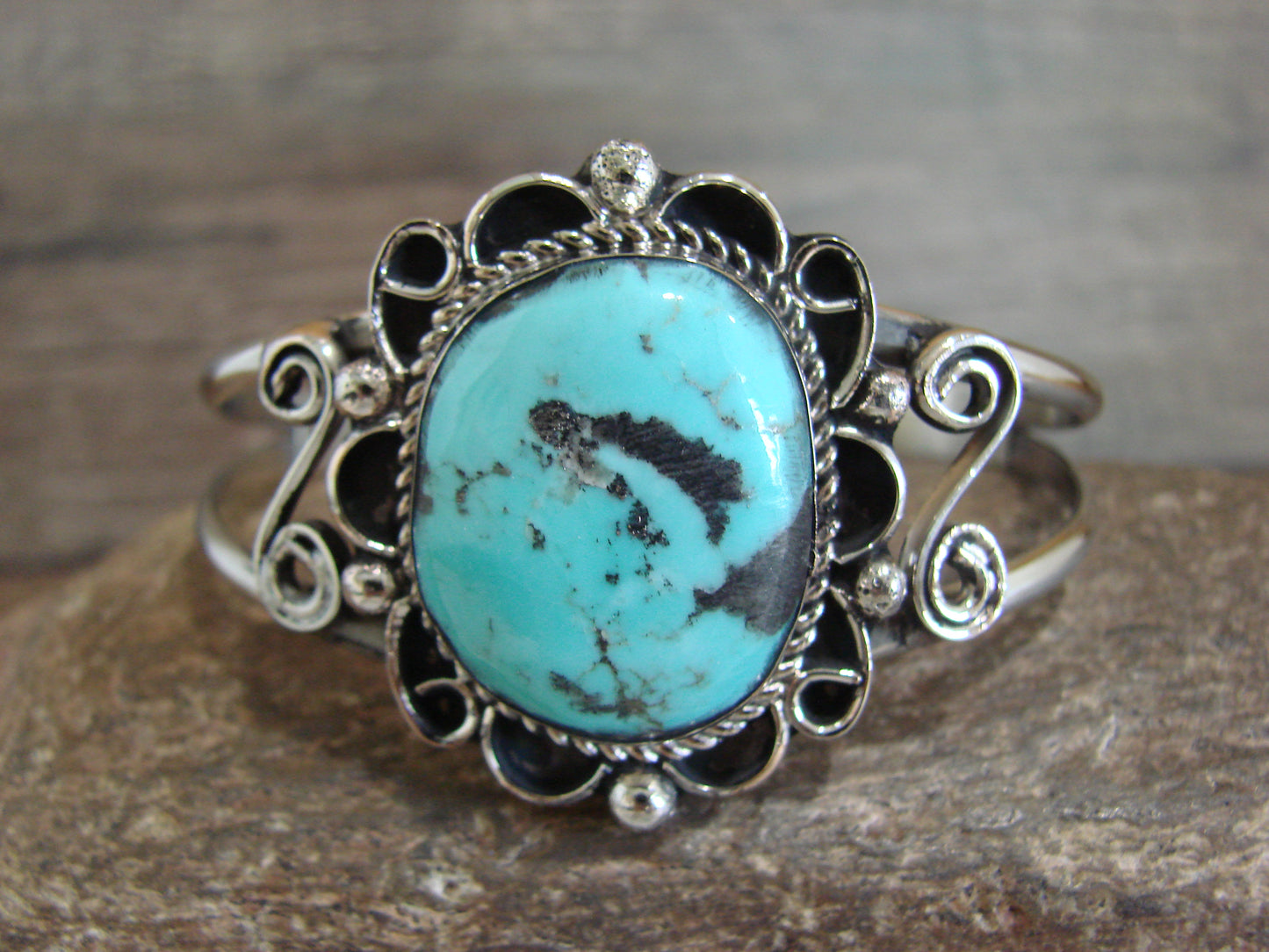 Native American Nickel Silver & Turquoise Bracelet by Cleveland
