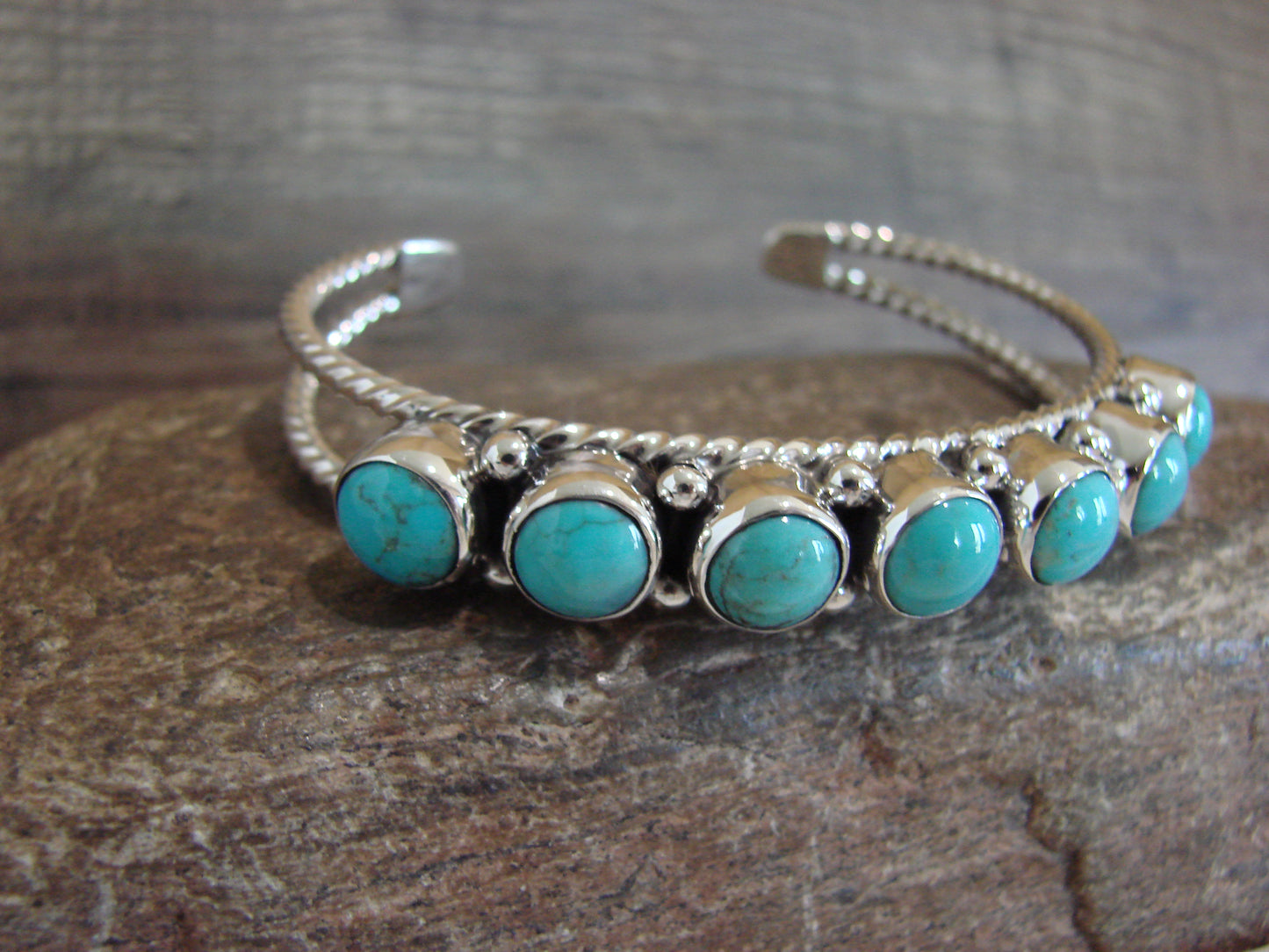 Native American Sterling Silver & Turquoise Row Bracelet by Jack