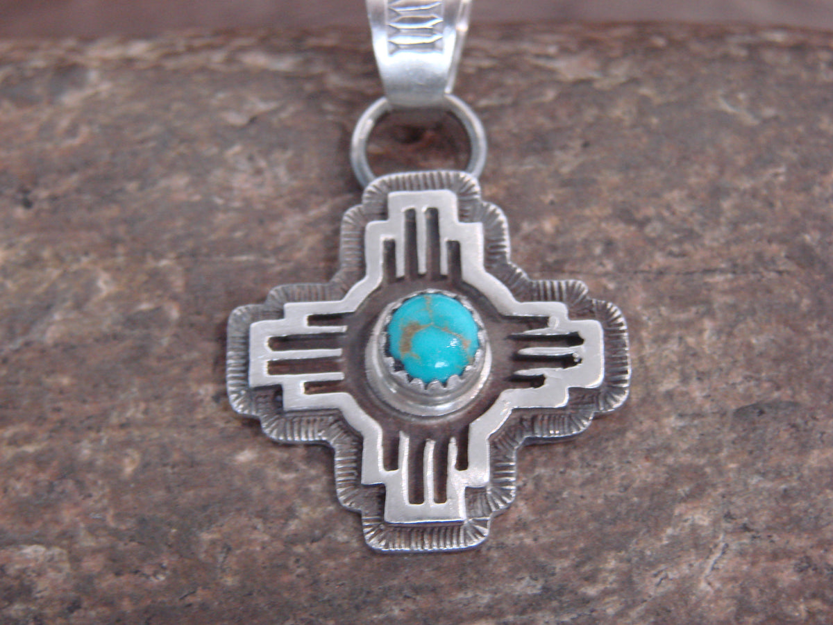 Native American Sterling Silver & Turquoise Zia Symbol Pendant - McCarthy