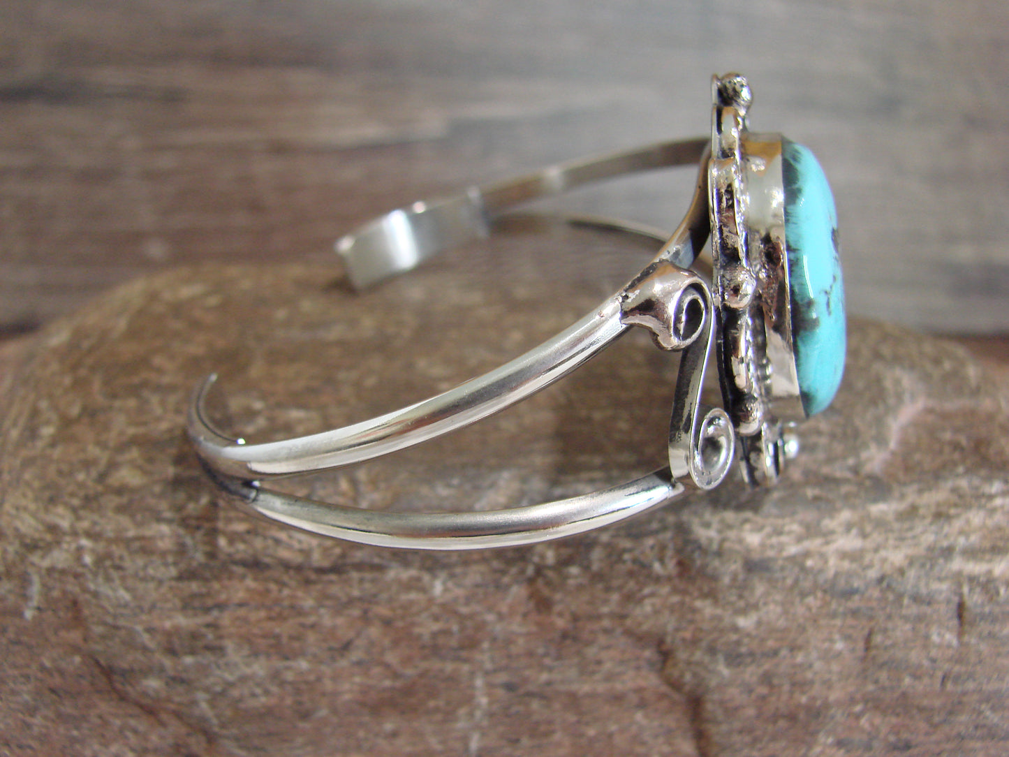 Native American Nickel Silver & Turquoise Bracelet by Cleveland