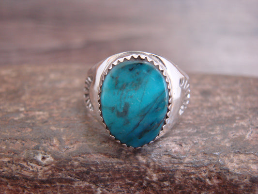 Native American Sterling Silver & Turquoise Ring by Bekis - Size 8.5