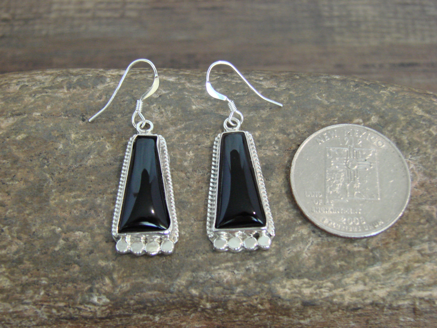 Native American Indian Sterling Silver & Onyx Dangle Earrings by Largo