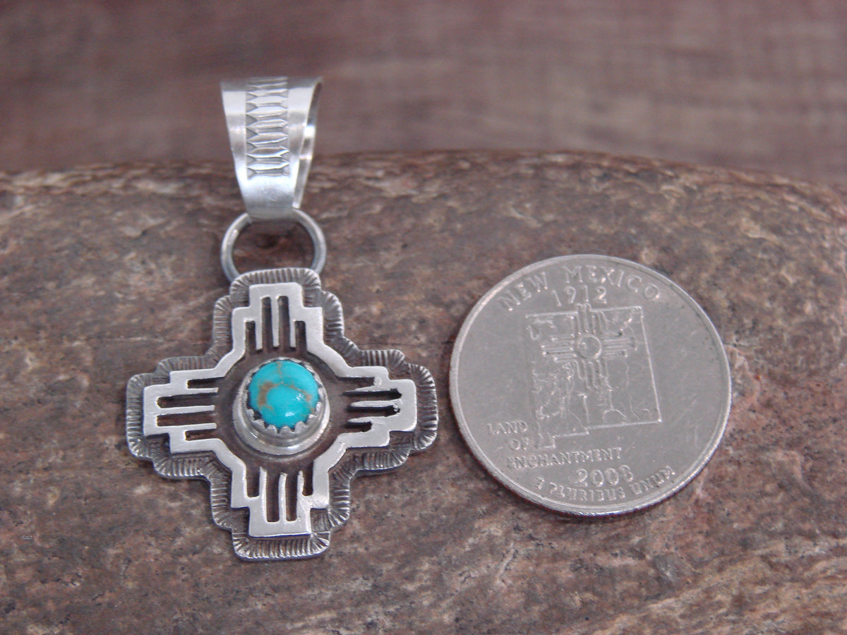 Native American Sterling Silver & Turquoise Zia Symbol Pendant - McCarthy