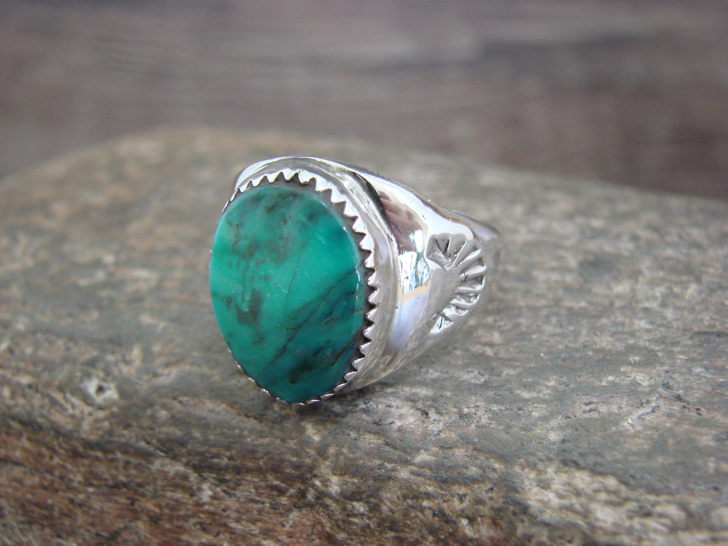 Native American Sterling Silver & Turquoise Ring by Bekis - Size 8.5