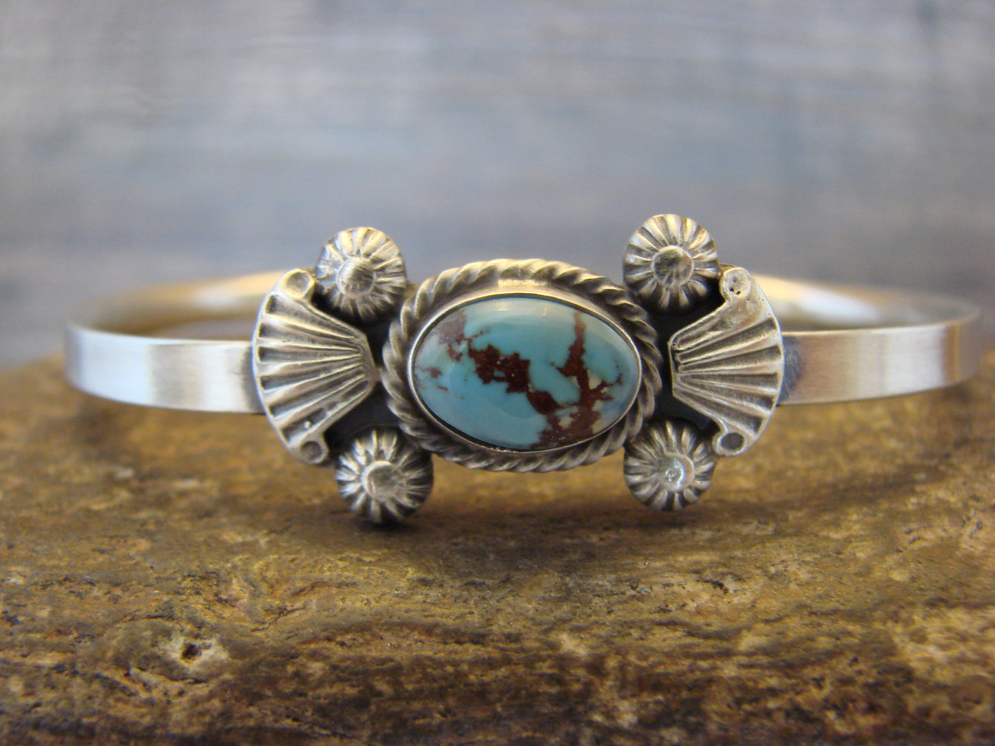 Small Native American Sterling Silver & Sonoran Turquoise Bracelet