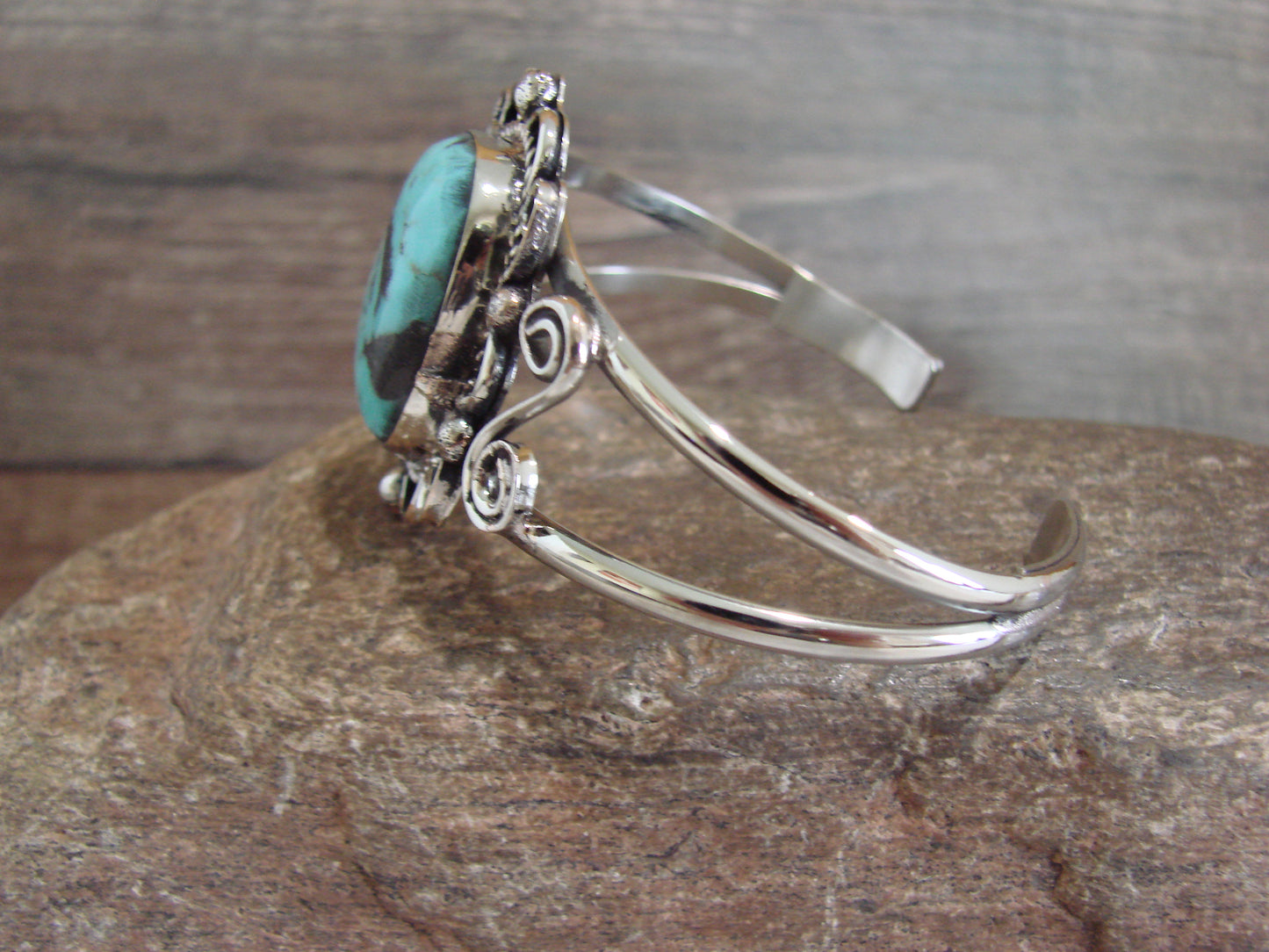 Native American Nickel Silver & Turquoise Bracelet by Cleveland
