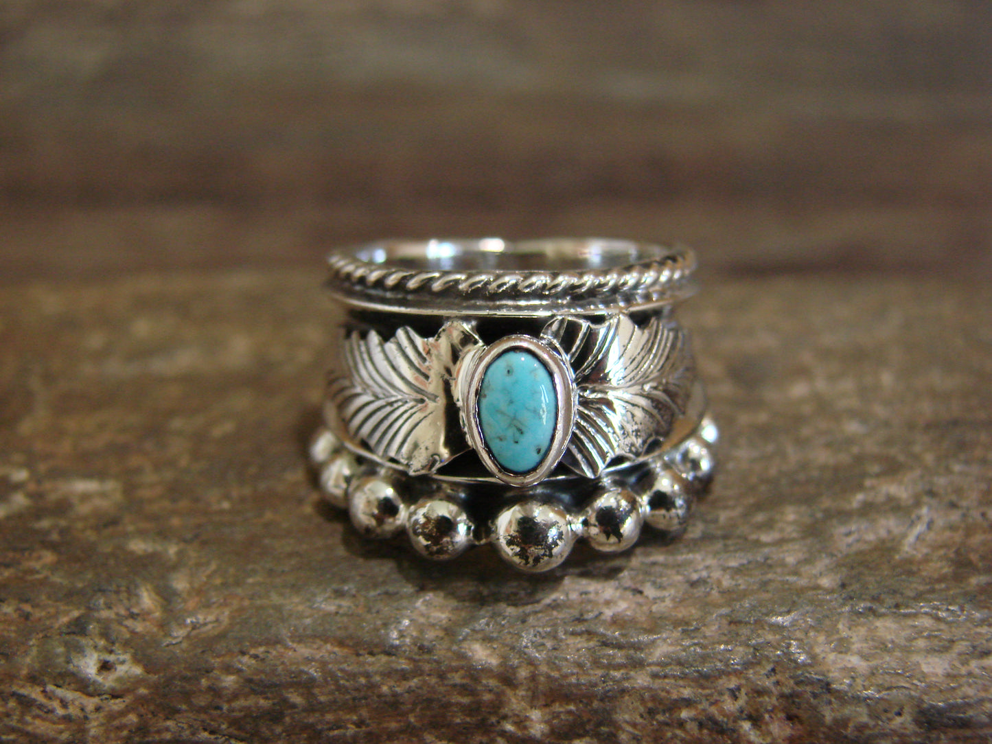 Native American Sterling Silver & Turquoise Ring by Tom Lewis - Size 6