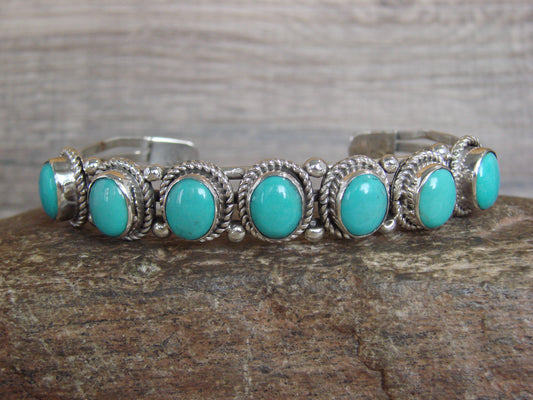 Native American Sterling Silver & Turquoise Row Bracelet by Jack