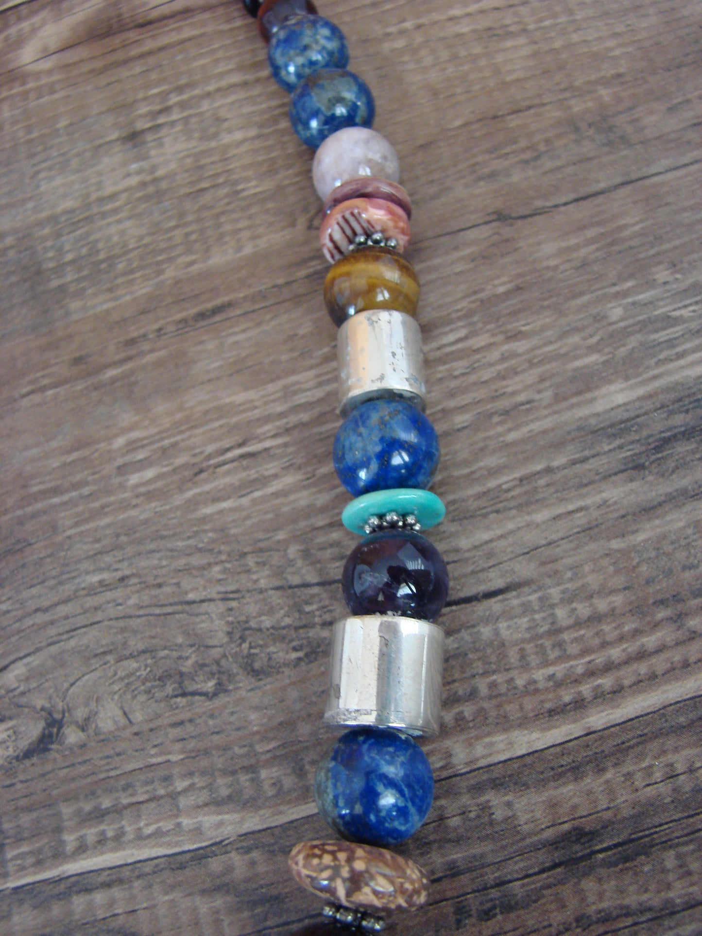 Native American Sterling Silver & Lapis 28" Gemstone Necklace by Singer