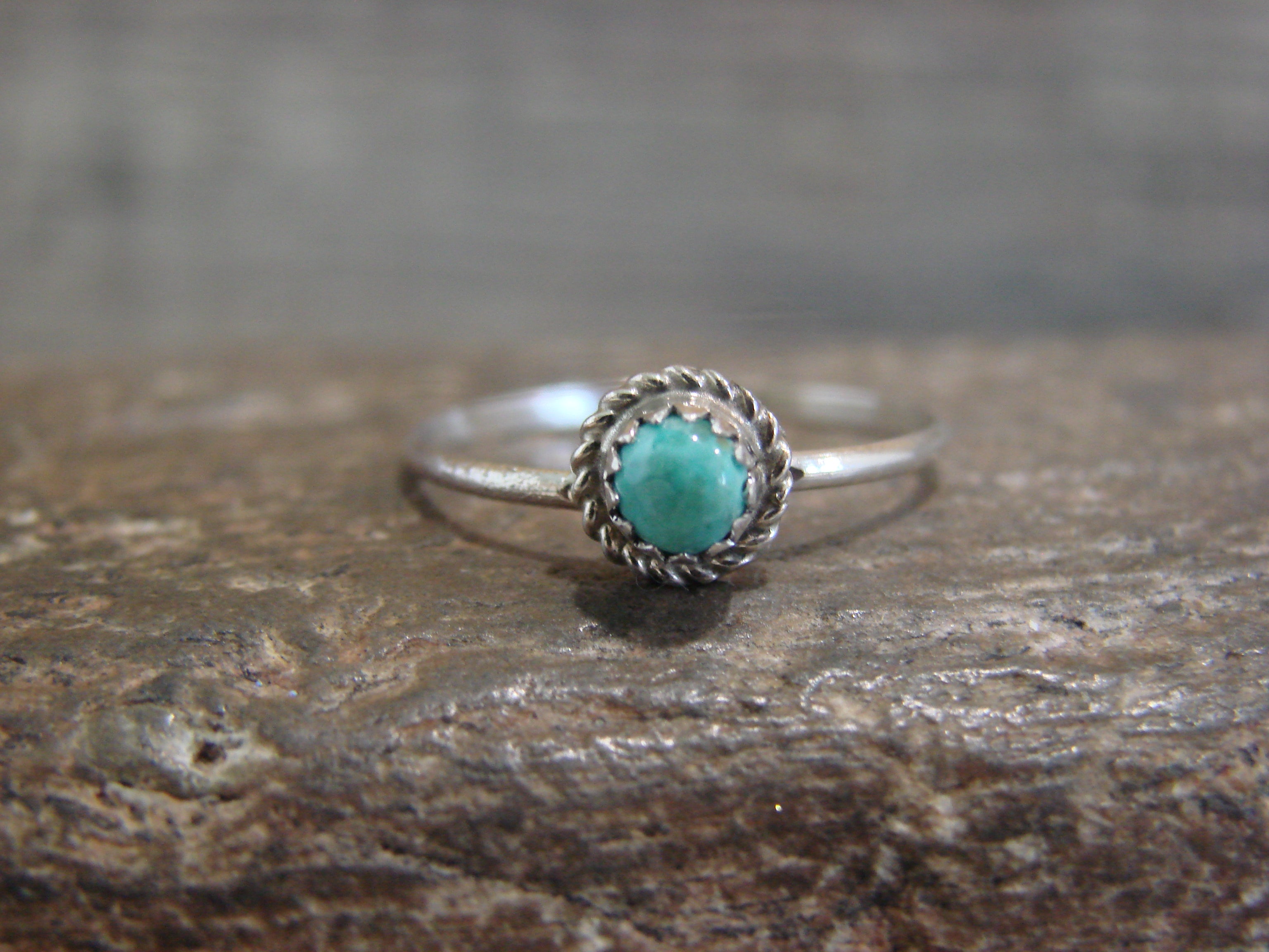 Native American Sterling Silver Round Turquoise Ring by Qualo - Size 4 ...