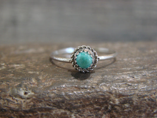 Native American Sterling Silver Round Turquoise Ring by Qualo - Size 4.5