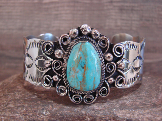 Native American Nickel Silver & Turquoise Bracelet by Cleveland