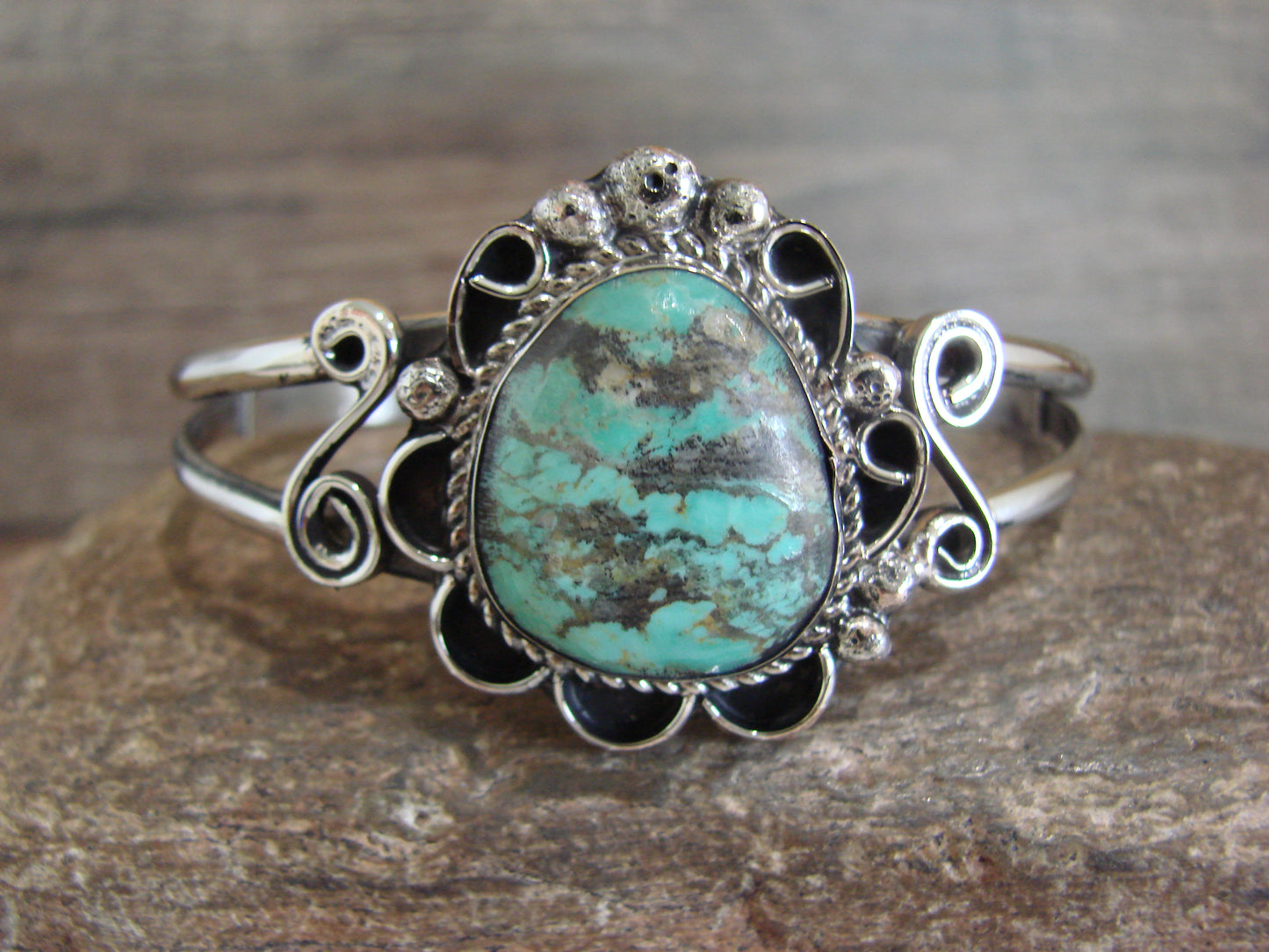 Native American Nickel Silver & Turquoise Bracelet by Cleveland