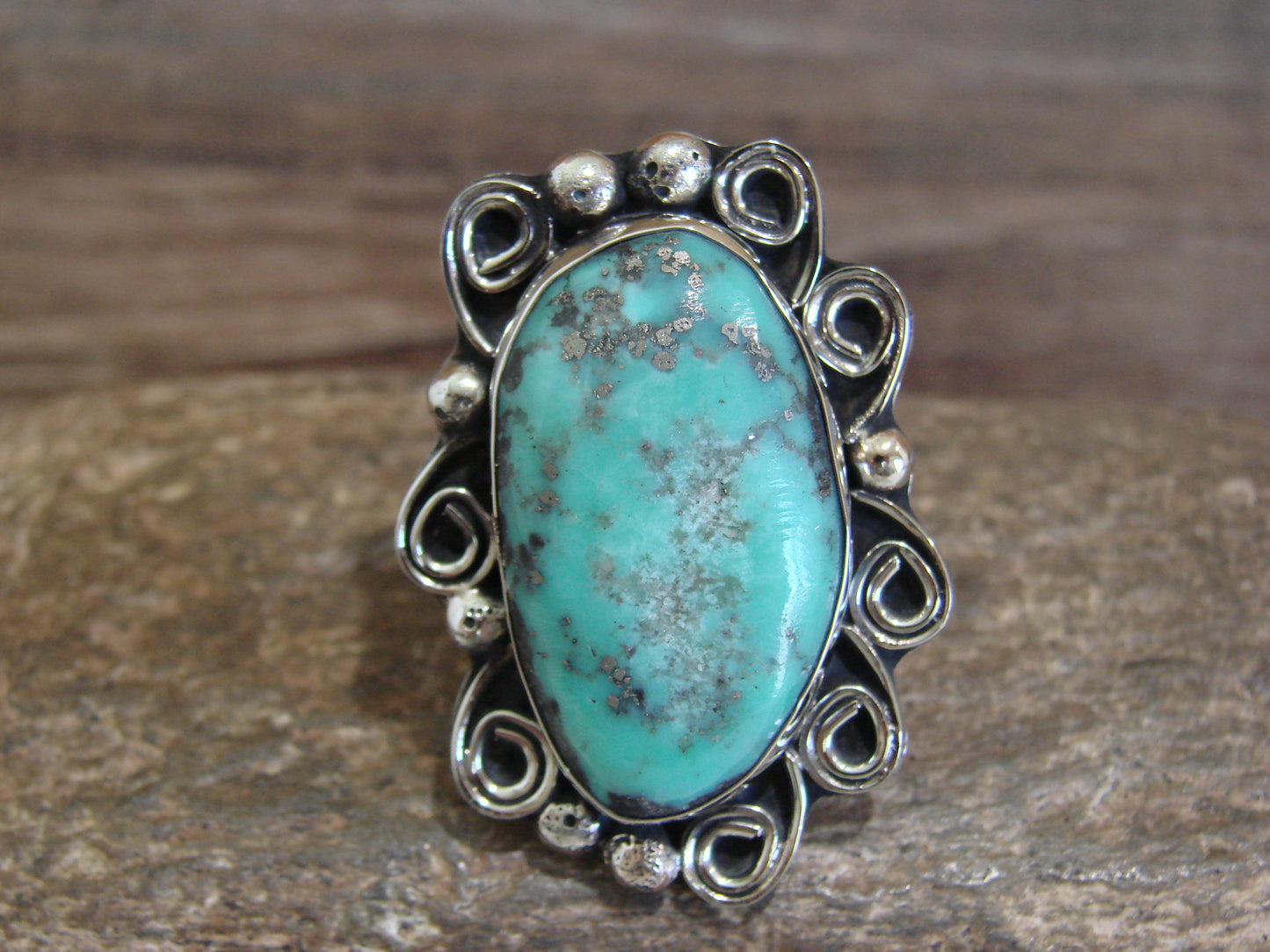 Native American Nickel Silver & Turquoise Ring by Cleveland - Size 11