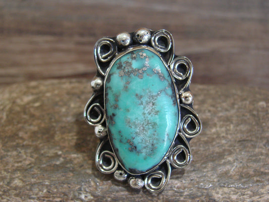 Native American Nickel Silver & Turquoise Ring by Cleveland - Size 11