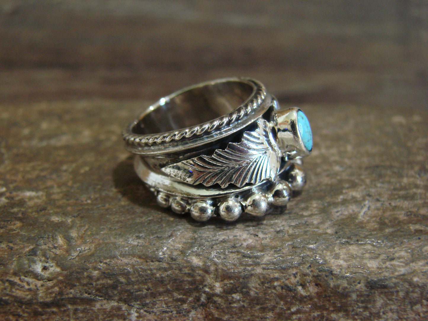 Native American Sterling Silver & Turquoise Ring by Tom Lewis - Size 6