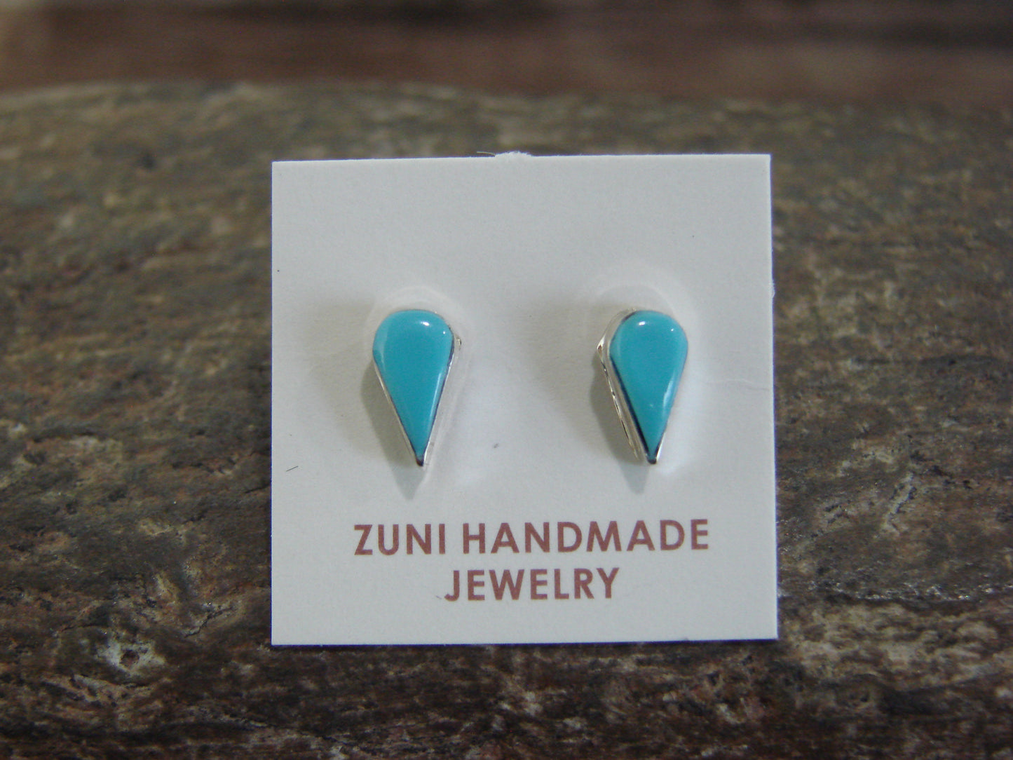 Native American Sterling Silver & Turquoise Tear Drop Stud Post Earrings - Cachini