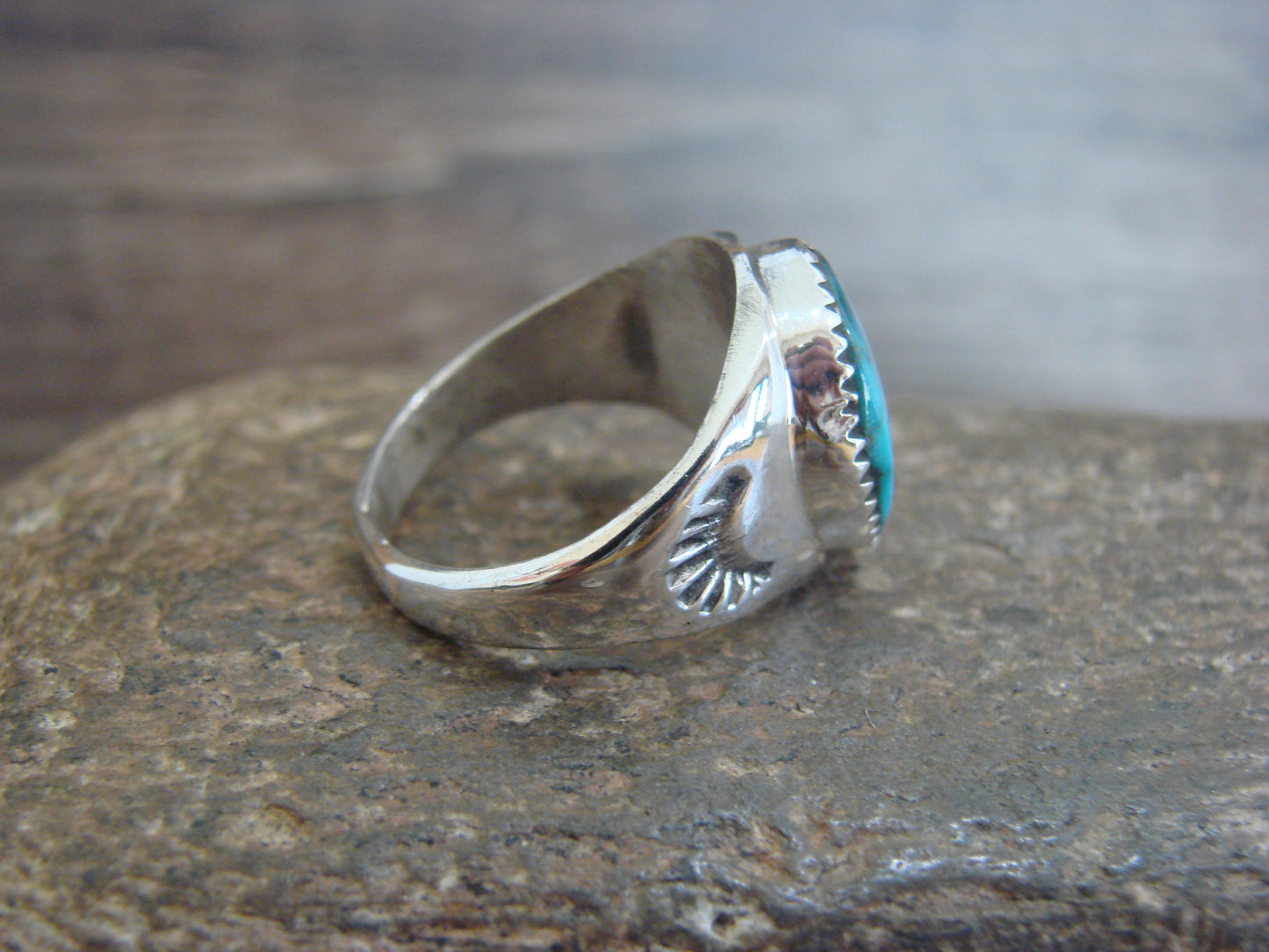 Native American Sterling Silver & Turquoise Ring by Bekis - Size 8.5