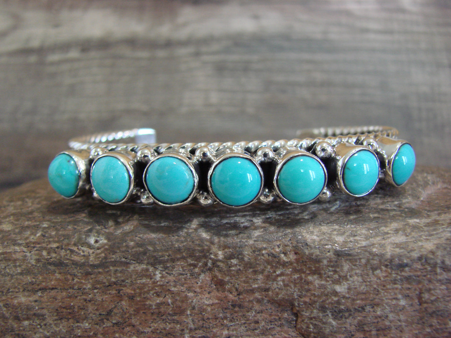 Native American Sterling Silver & Turquoise Row Bracelet by Jack