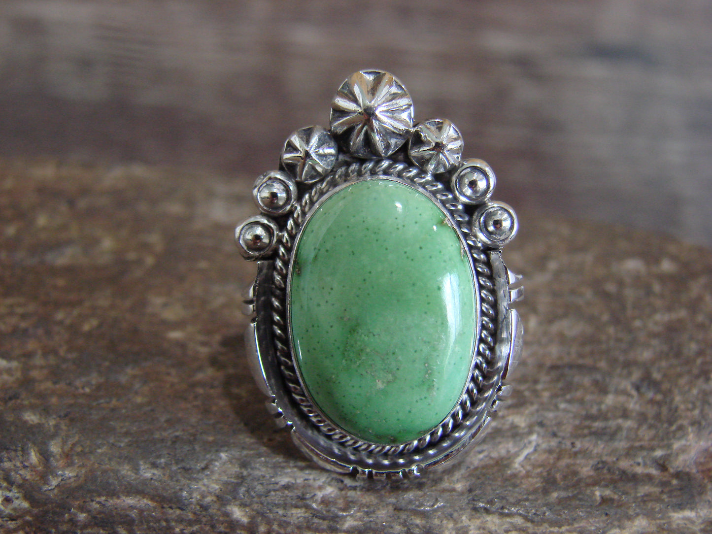 Native American Sterling Silver & Sonoran Turquoise Ring by Benally - Size 6
