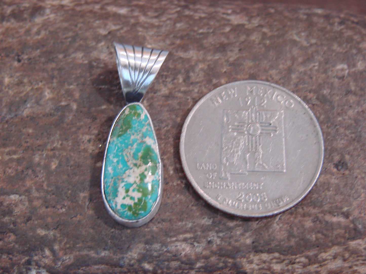 Native American Sterling Silver & Sonoran Turquoise Pendant by Yellowhair