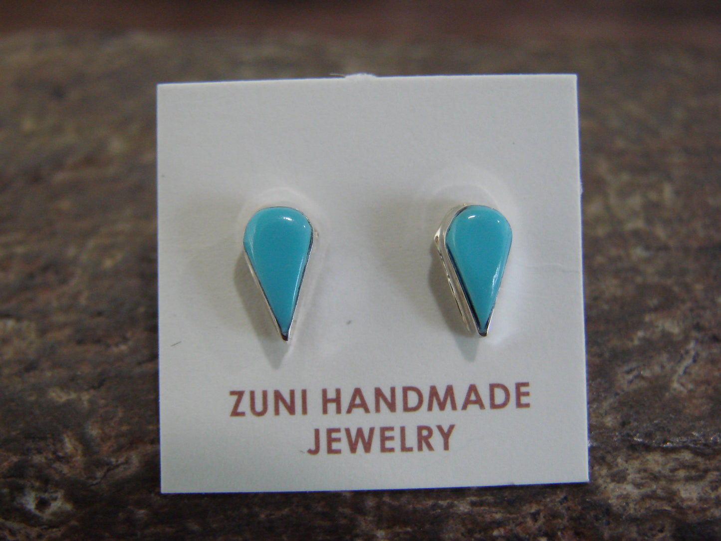 Native American Sterling Silver & Turquoise Tear Drop Stud Post Earrings - Cachini