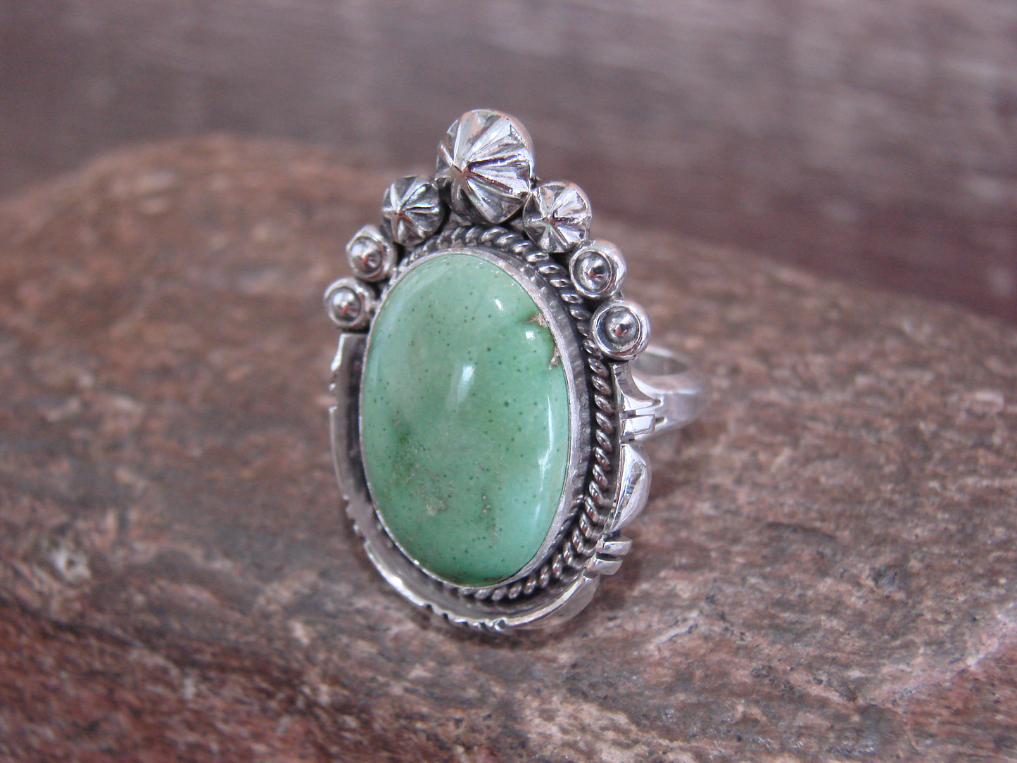 Native American Sterling Silver & Sonoran Turquoise Ring by Benally - Size 6