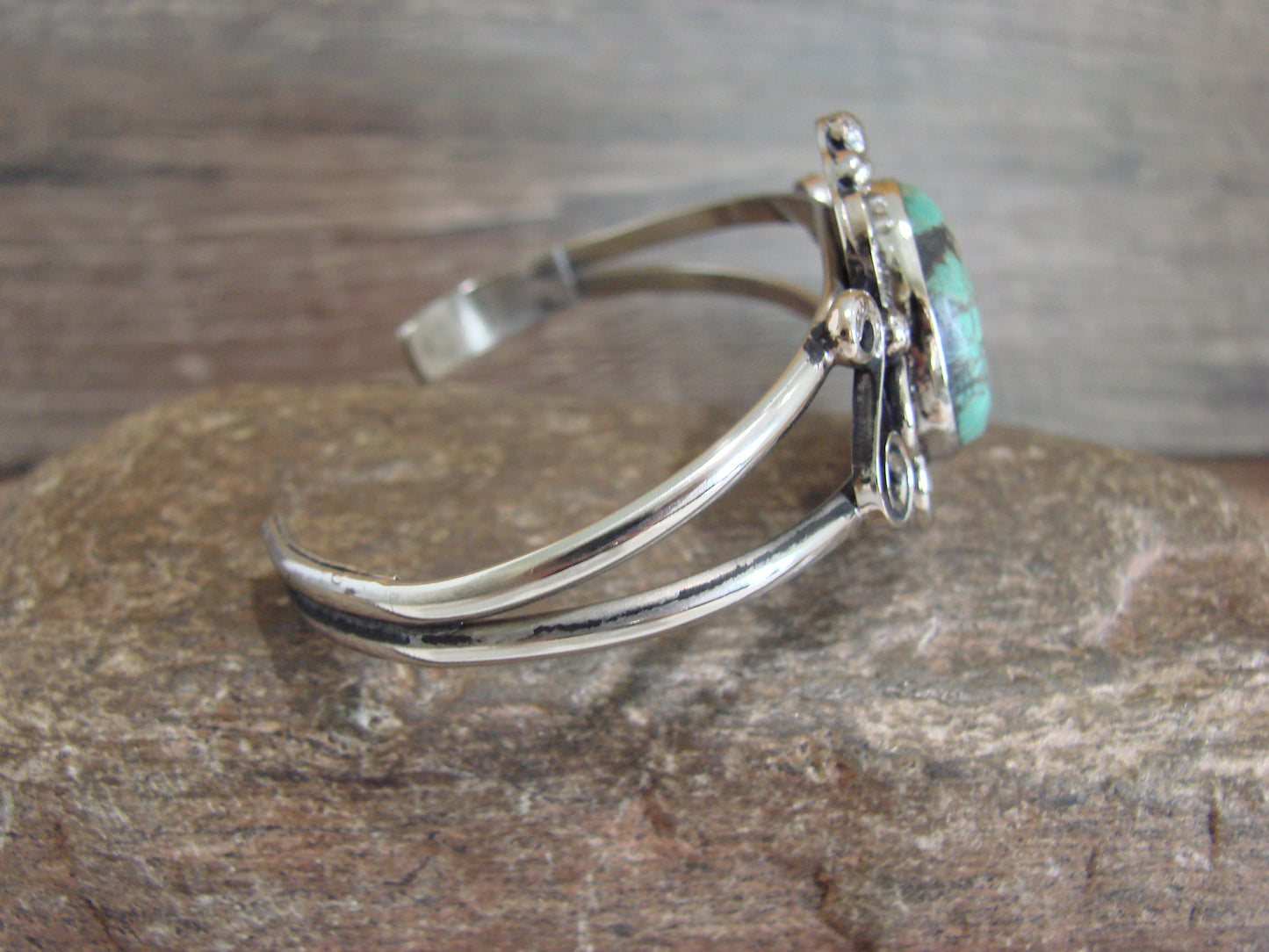 Native American Nickel Silver & Turquoise Bracelet by Cleveland
