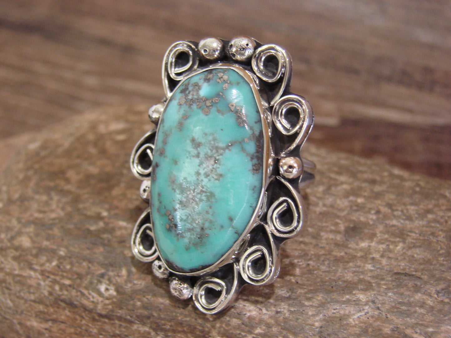 Native American Nickel Silver & Turquoise Ring by Cleveland - Size 11