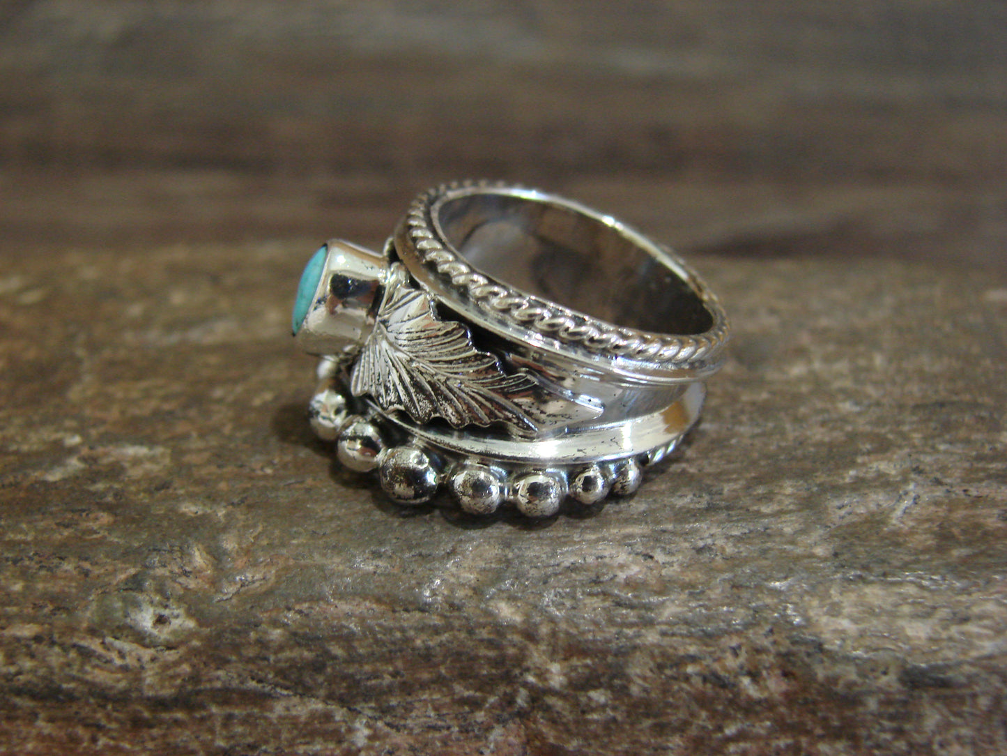 Native American Sterling Silver & Turquoise Ring by Tom Lewis - Size 6