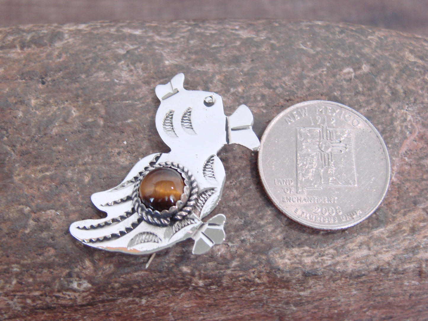 Native American Nickel Silver & Tiger Eye Duck Pin - Cleveland