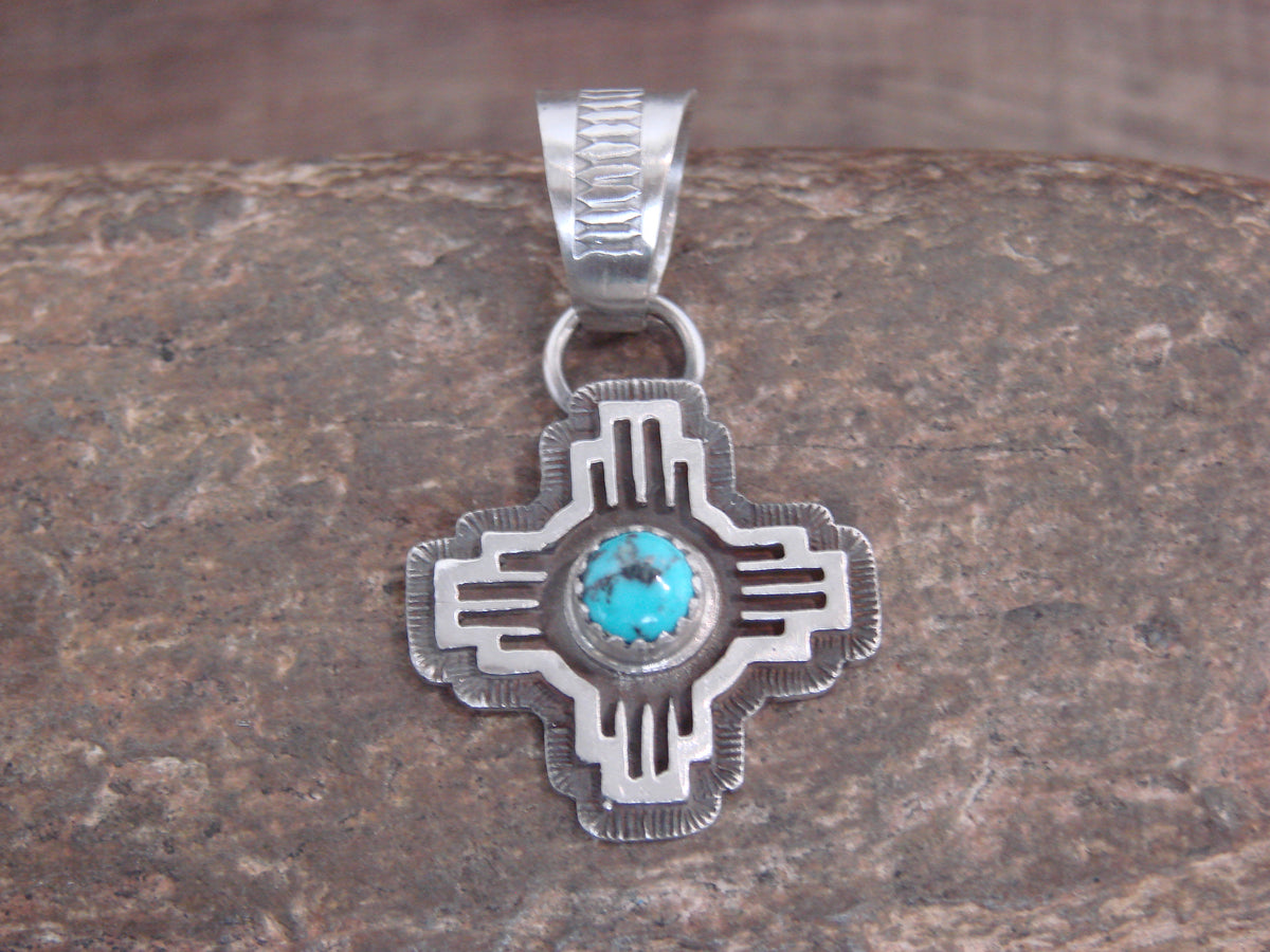 Native American Sterling Silver & Turquoise Zia Symbol Pendant - McCarthy