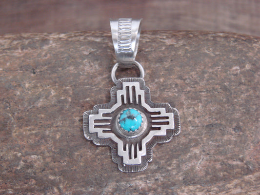 Native American Sterling Silver & Turquoise Zia Symbol Pendant - McCarthy