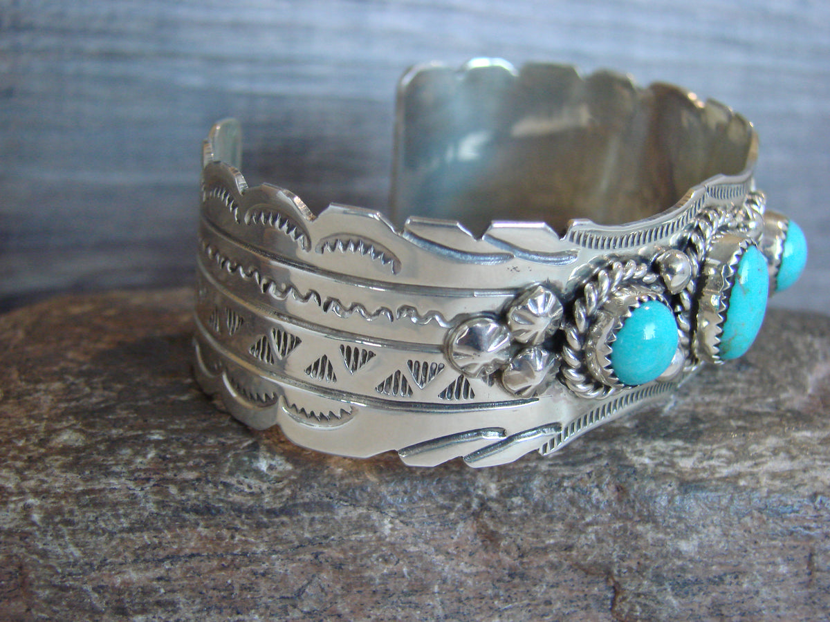 Native American Sterling Silver & Turquoise Row Bracelet by Bahe