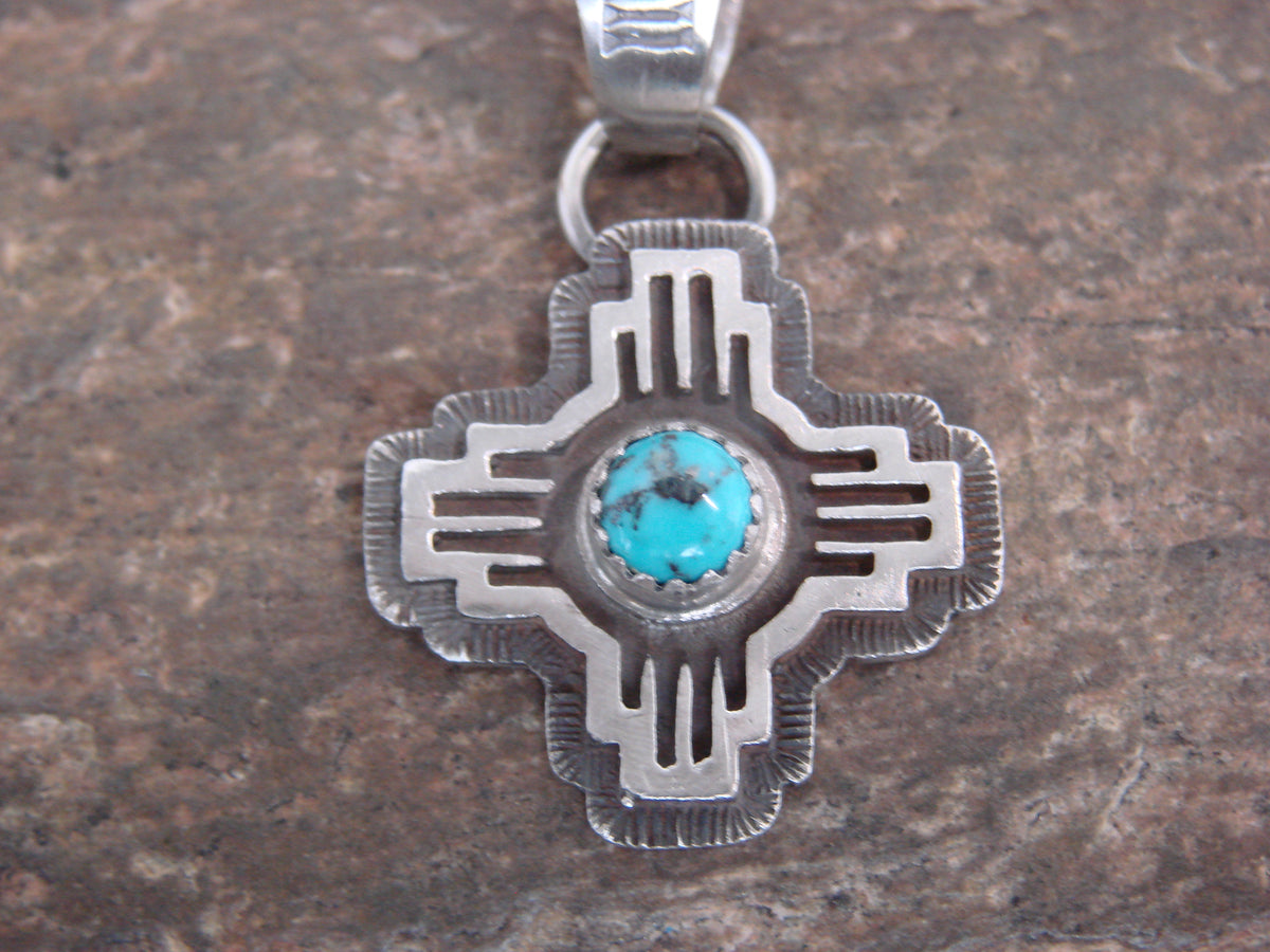 Native American Sterling Silver & Turquoise Zia Symbol Pendant - McCarthy