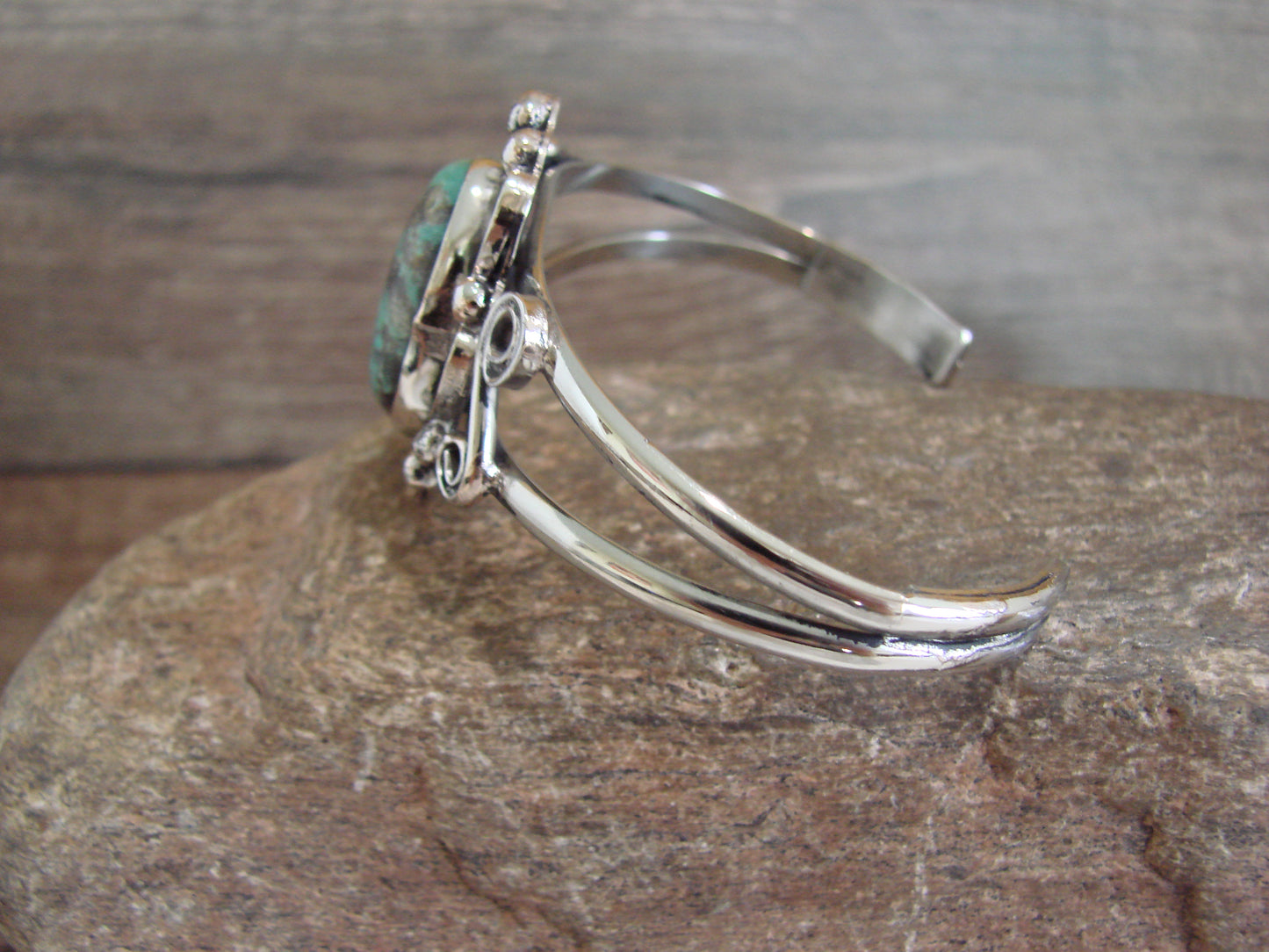 Native American Nickel Silver & Turquoise Bracelet by Cleveland