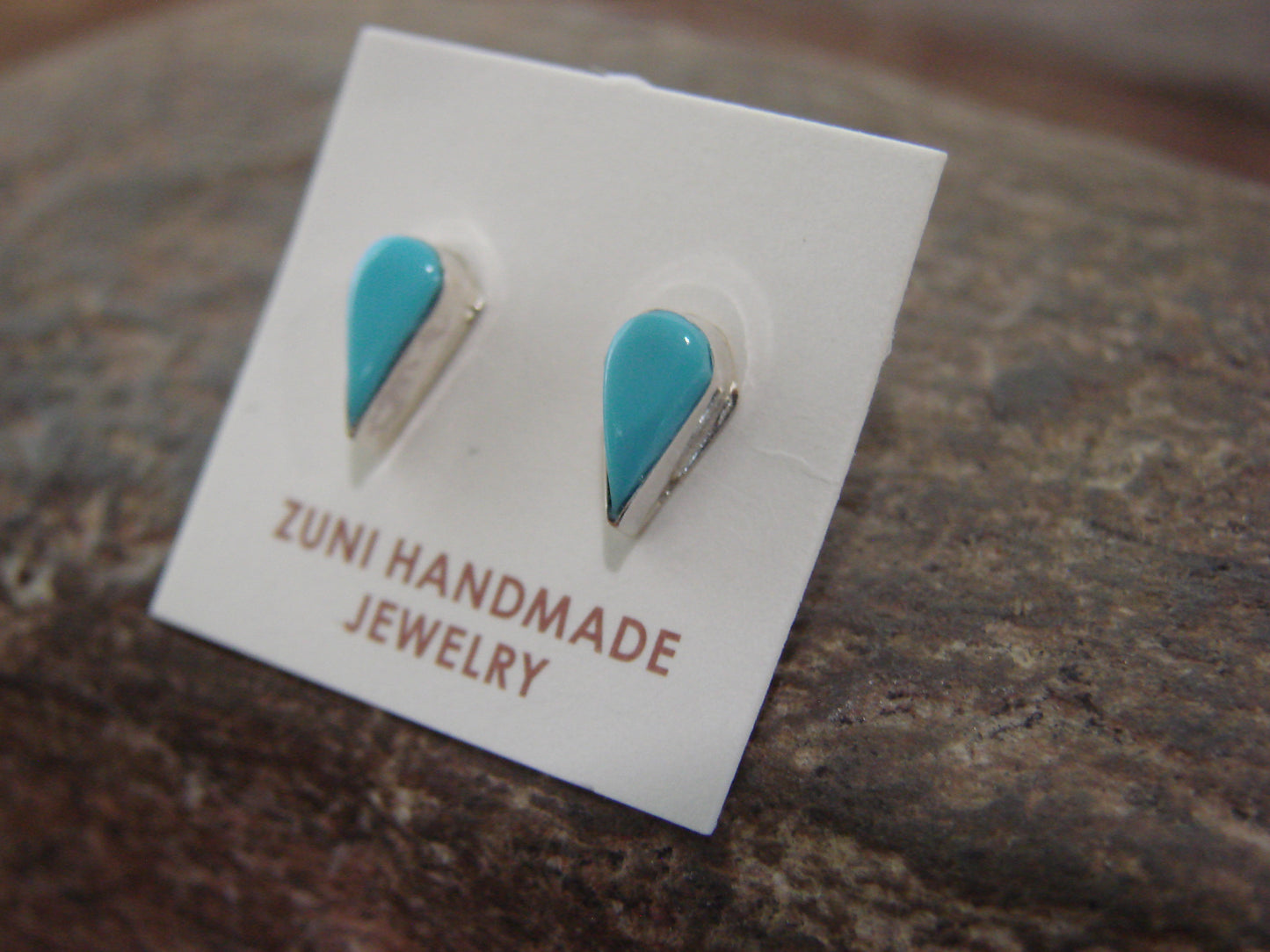 Native American Sterling Silver & Turquoise Tear Drop Stud Post Earrings - Cachini