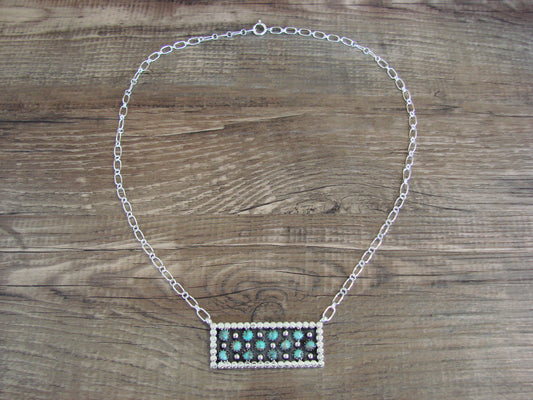 Native American 18" Sterling Silver & Turquoise Cluster Link Necklace by Lonjose